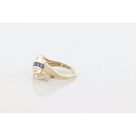 10k Yellow Gold Natural Blue Sapphire and Diamond Band Ring Size 8 1/4 - Picture 6 of 7